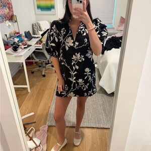 THML Black Mini Dress with White Floral Print